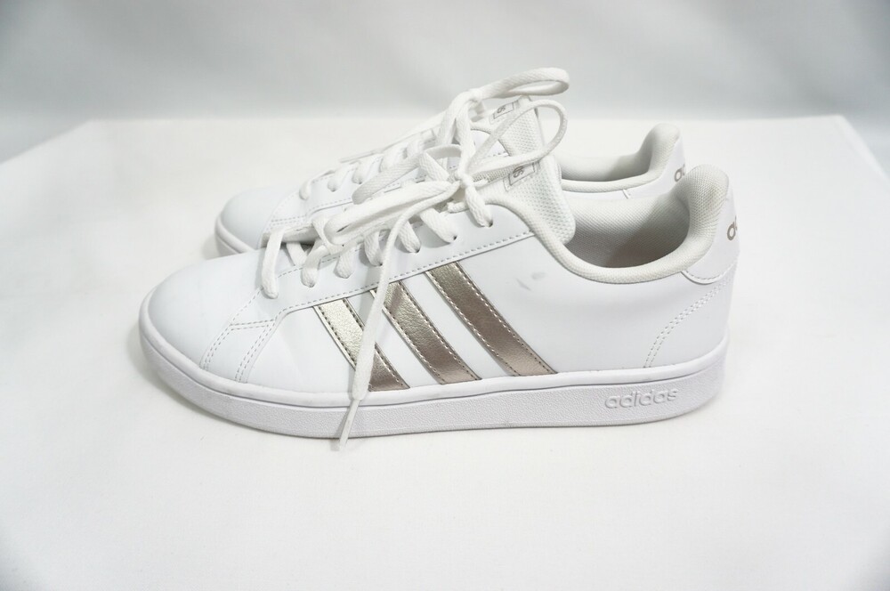 Adidas Grand Court Base Used Women 10 White/Metallic Tennis Sneakers EE7874
